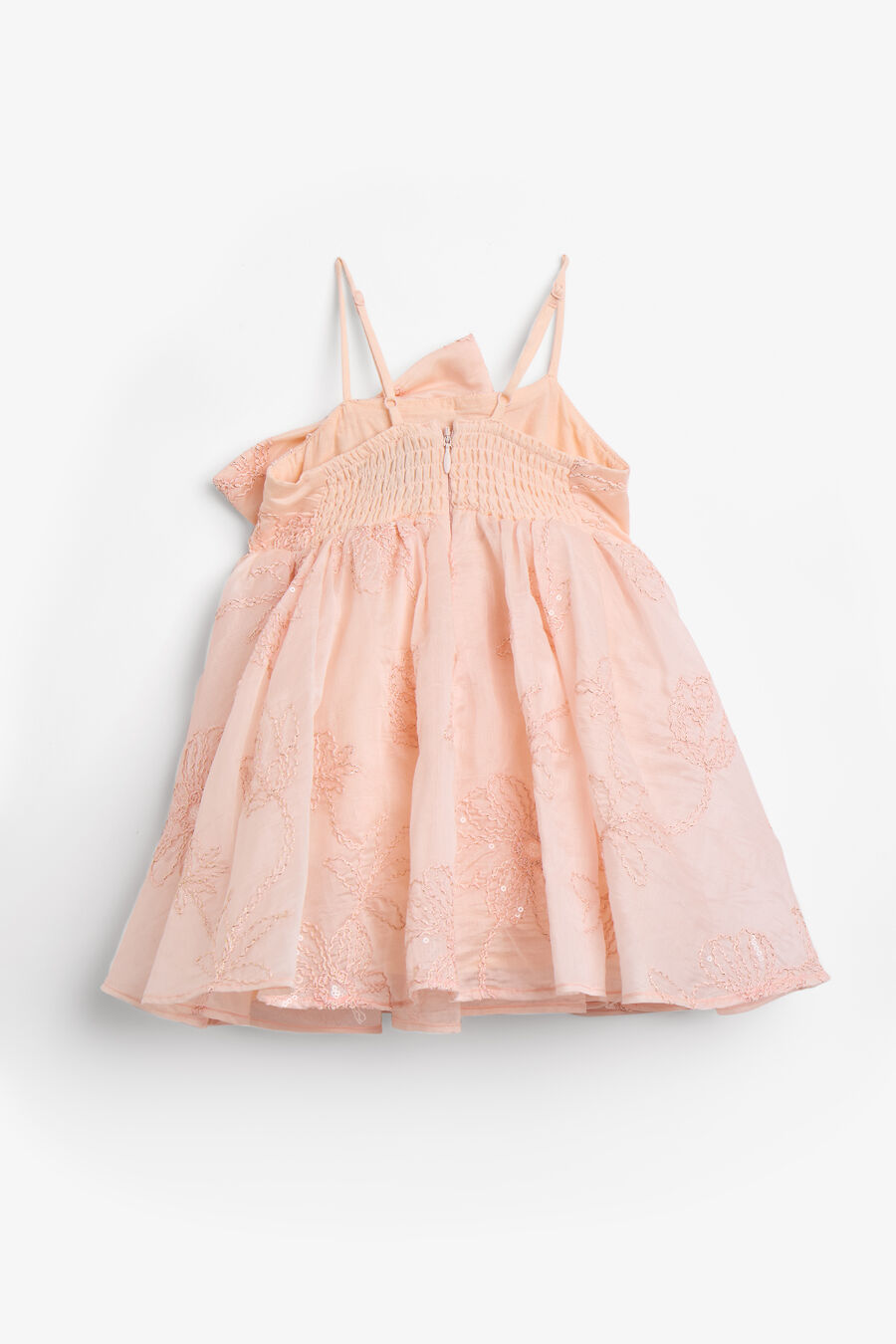 AMELIA EMBROIDERED BOW DRESS in colour Peach Blush