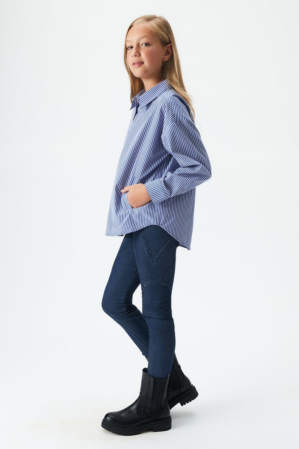 GIRLS STRIPED OVERSIZED SHIRT in colour PEACOAT