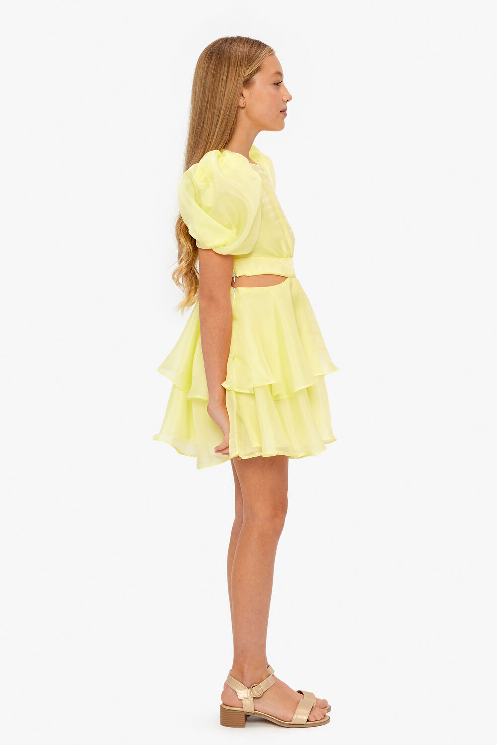 GIRLS ENYA ORGANZA MINI DRESS in colour BUTTERCUP