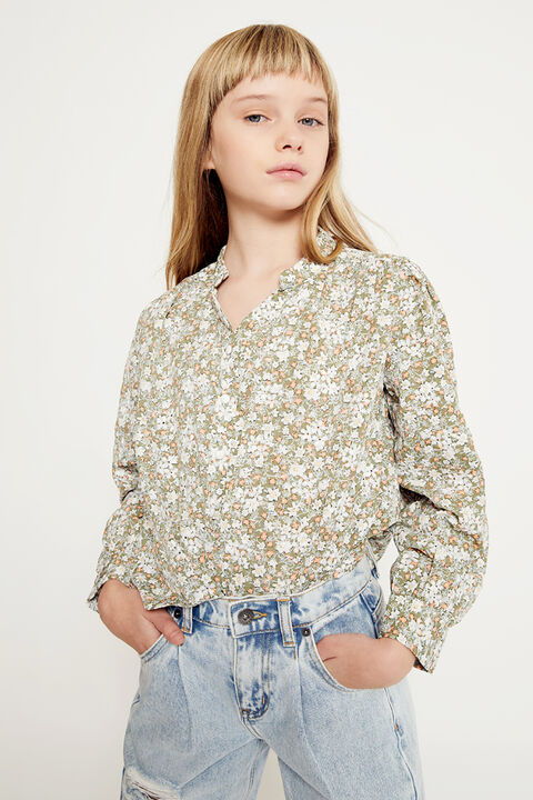 GIRLS SERENITY FLORAL SHIRT in colour BURNT OLIVE