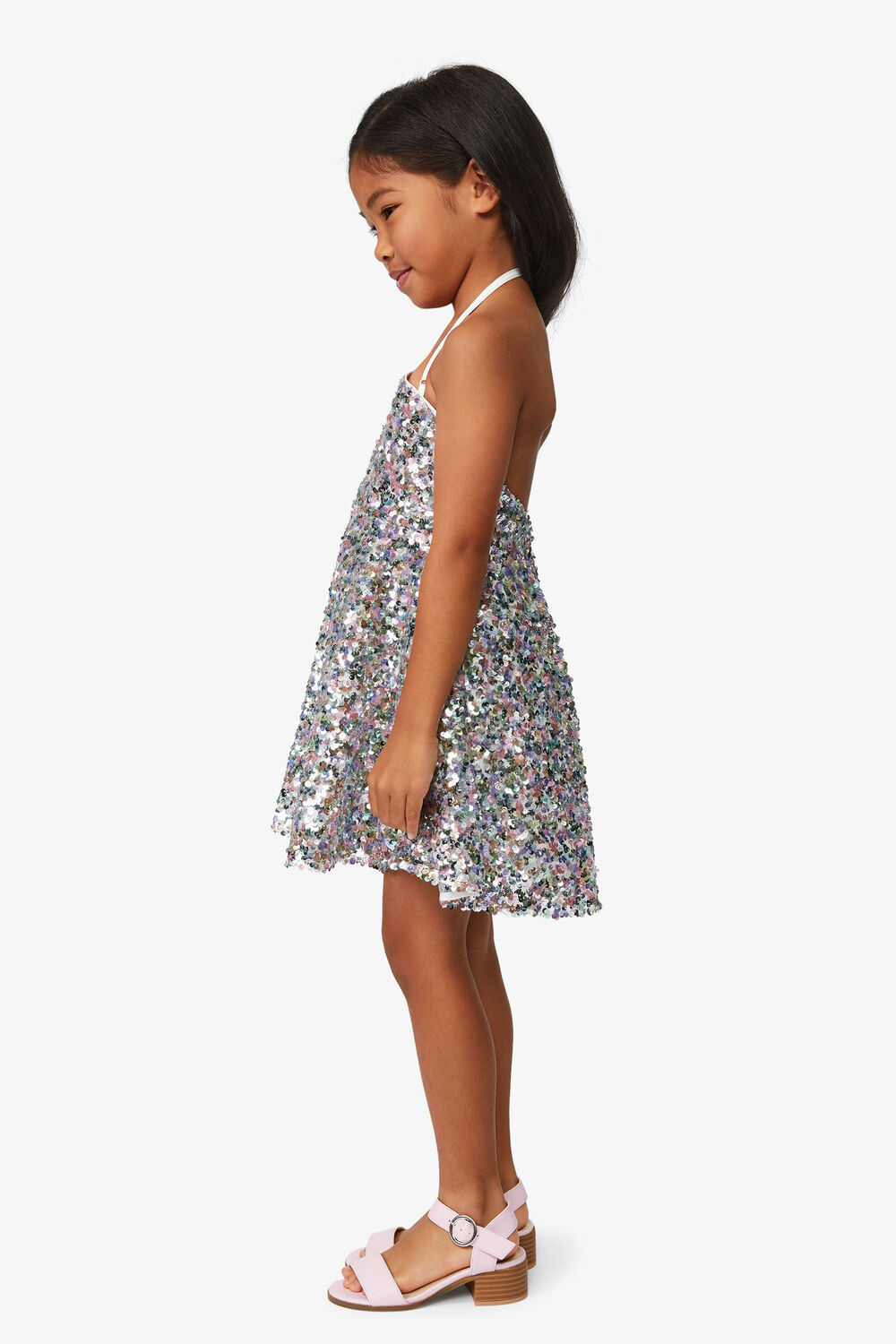 GIRLS SEQUIN HALTER DRESS in colour HOT PINK