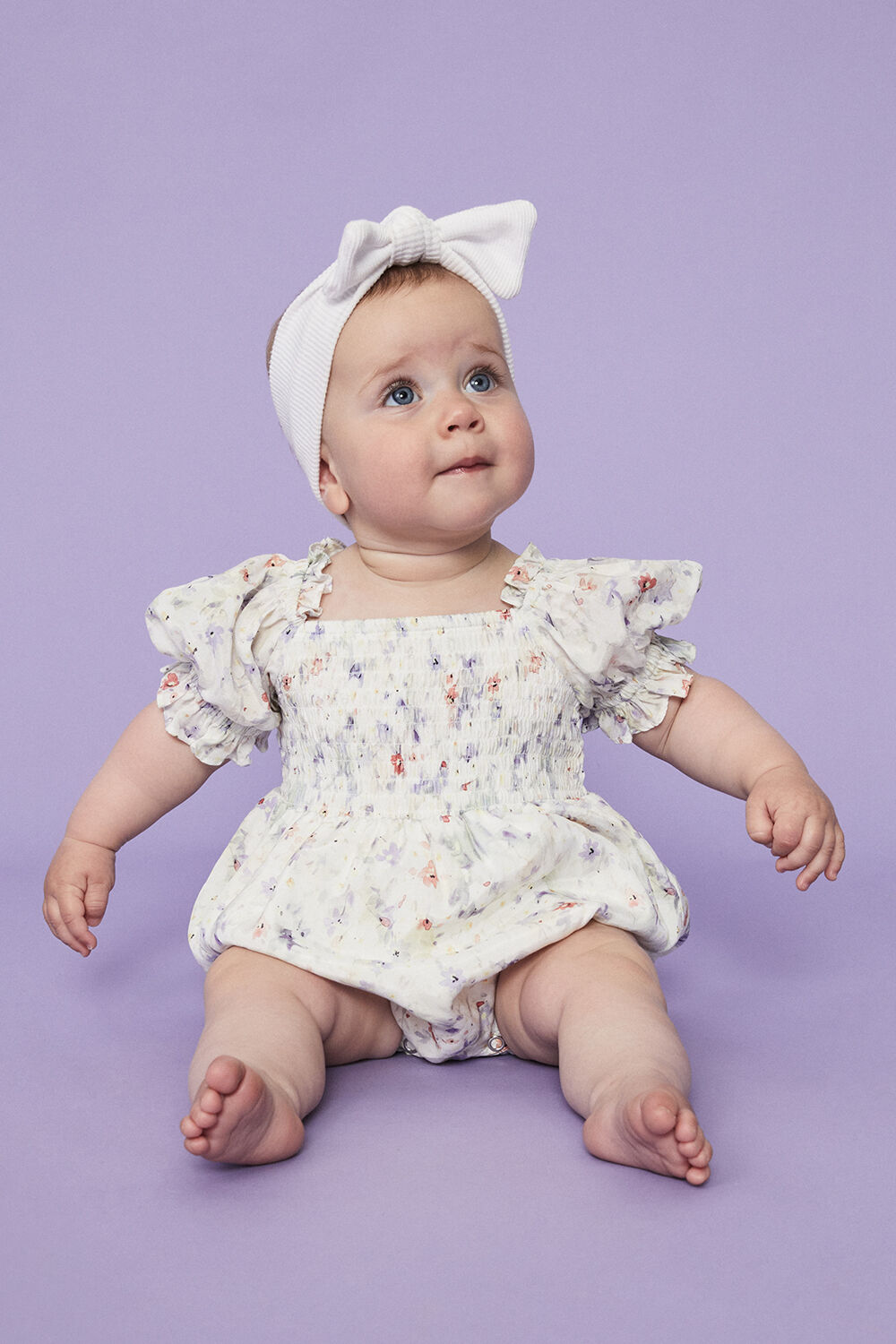BABY GIRL SHIRRED SUMMER FLORAL GROW in colour YELLOW IRIS