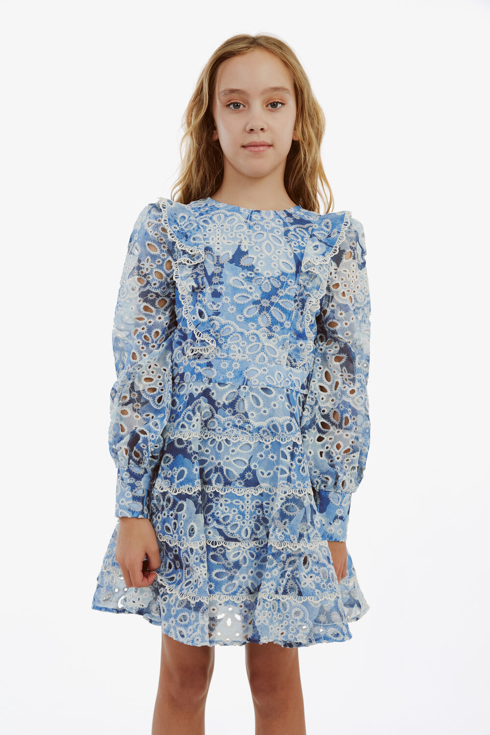 GIRLS ODETTE MINI DRESS in colour CERULEAN