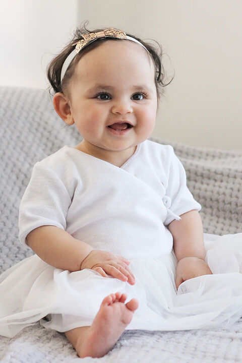 BABY GIRL WRAP BALLET DRESS in colour CLOUD DANCER