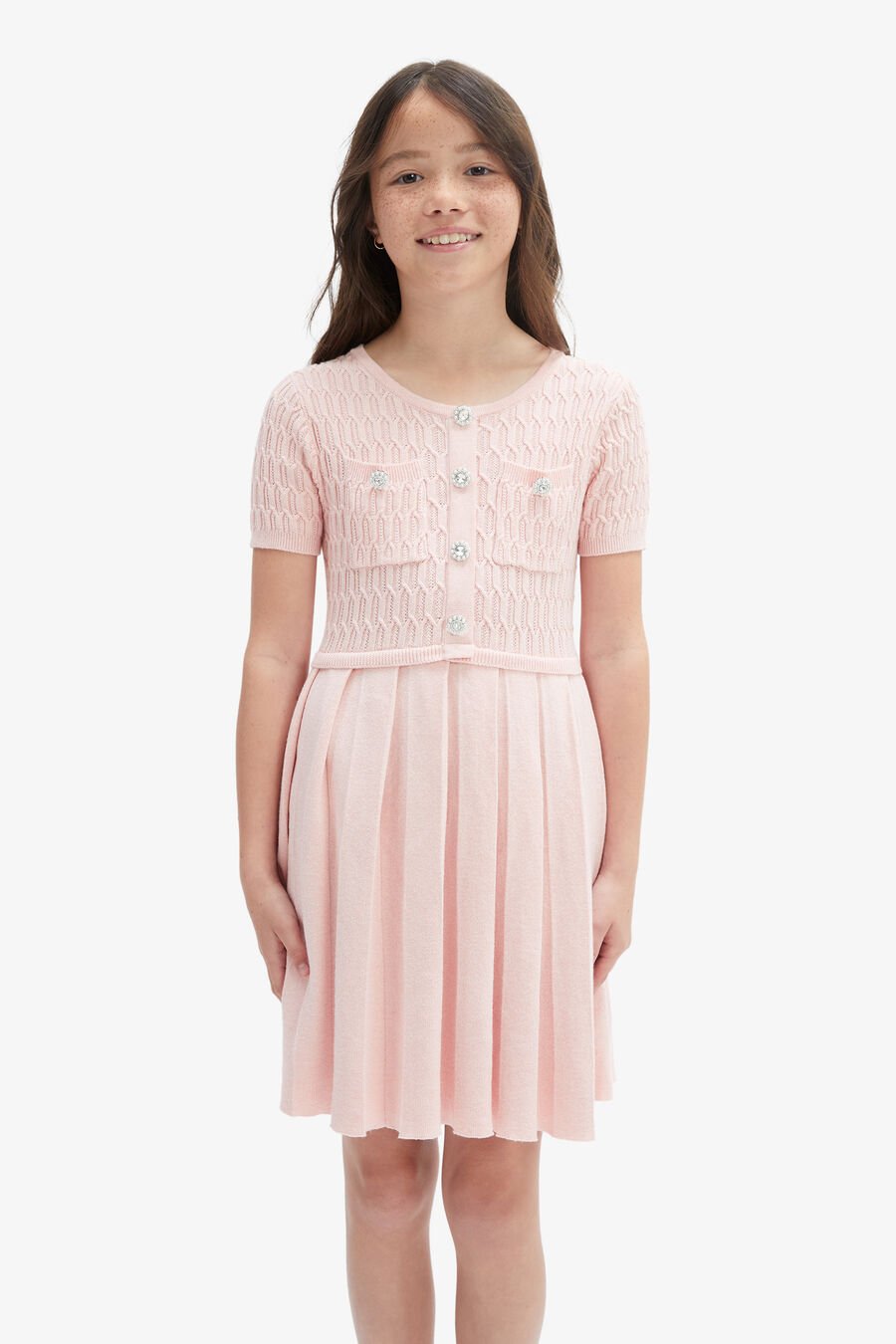 Girls Pleat Knit Mini Dress