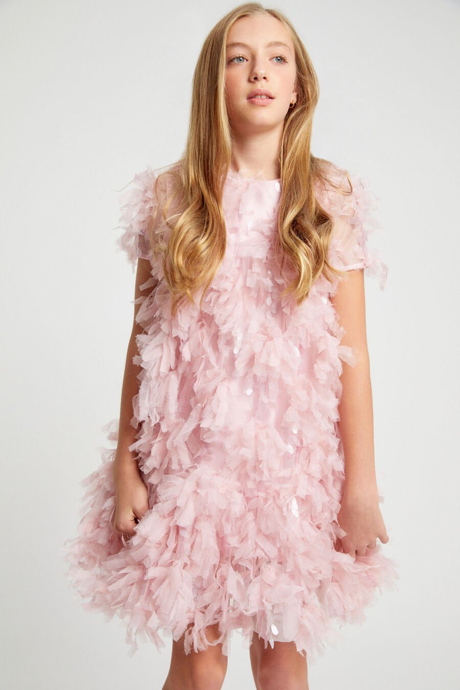 MALLORY TIERED DRESS in colour PETAL PINK