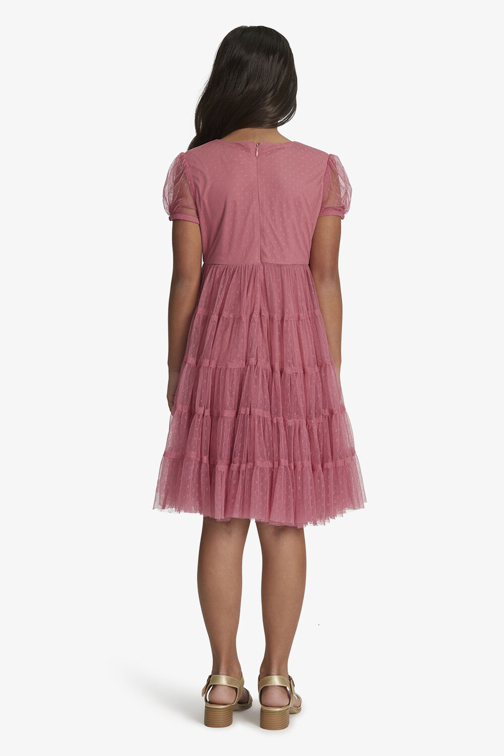 GIRLS LYDIA TIERED MESH DRESS in colour VANILLA CREAM