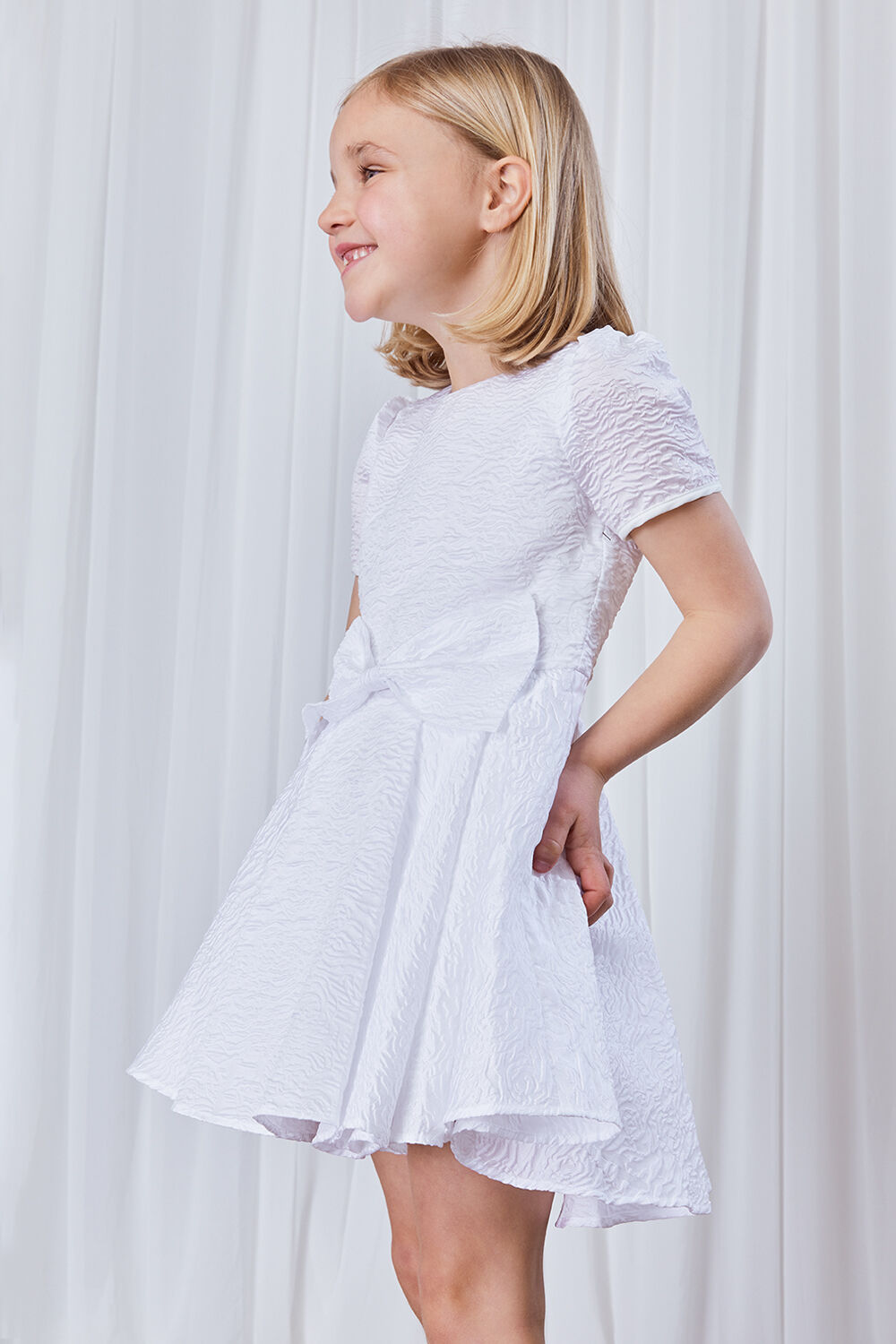 GIRLS ISLA BOW DRESS in colour BRIGHT WHITE