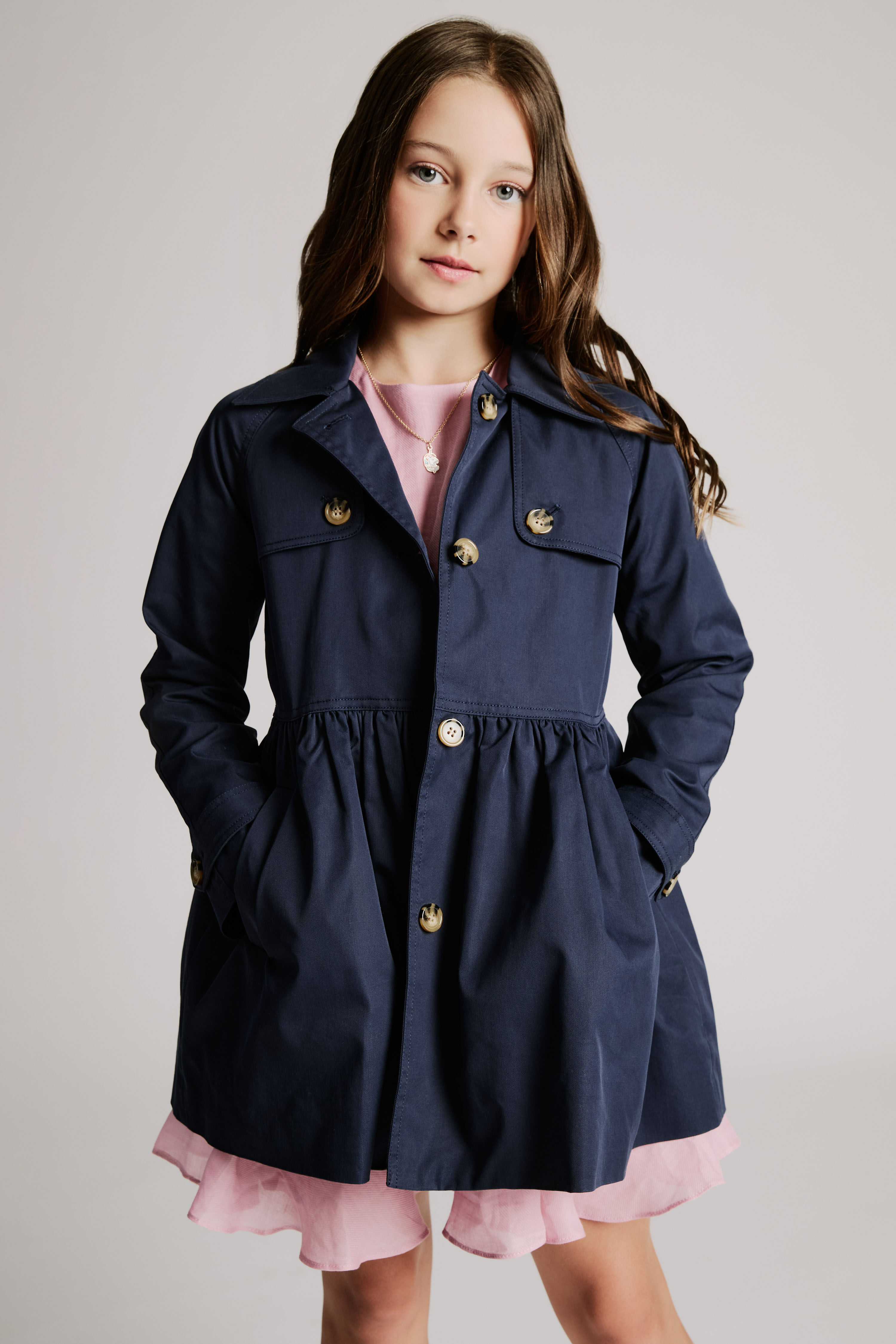 Girls Mia Classic Trench In Navy Bardot Junior