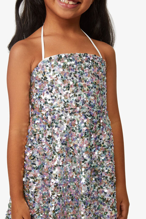 GIRLS SEQUIN HALTER DRESS in colour HOT PINK
