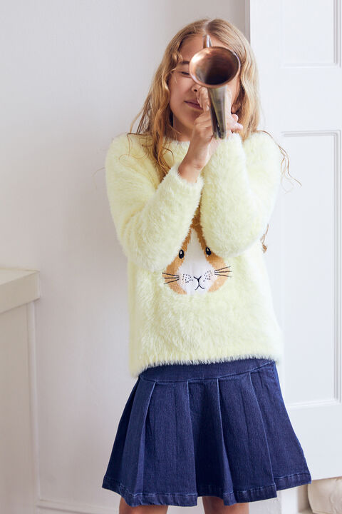 GIRLS FLUFFY BUNNY JUMPER in colour TENDER YELLOW