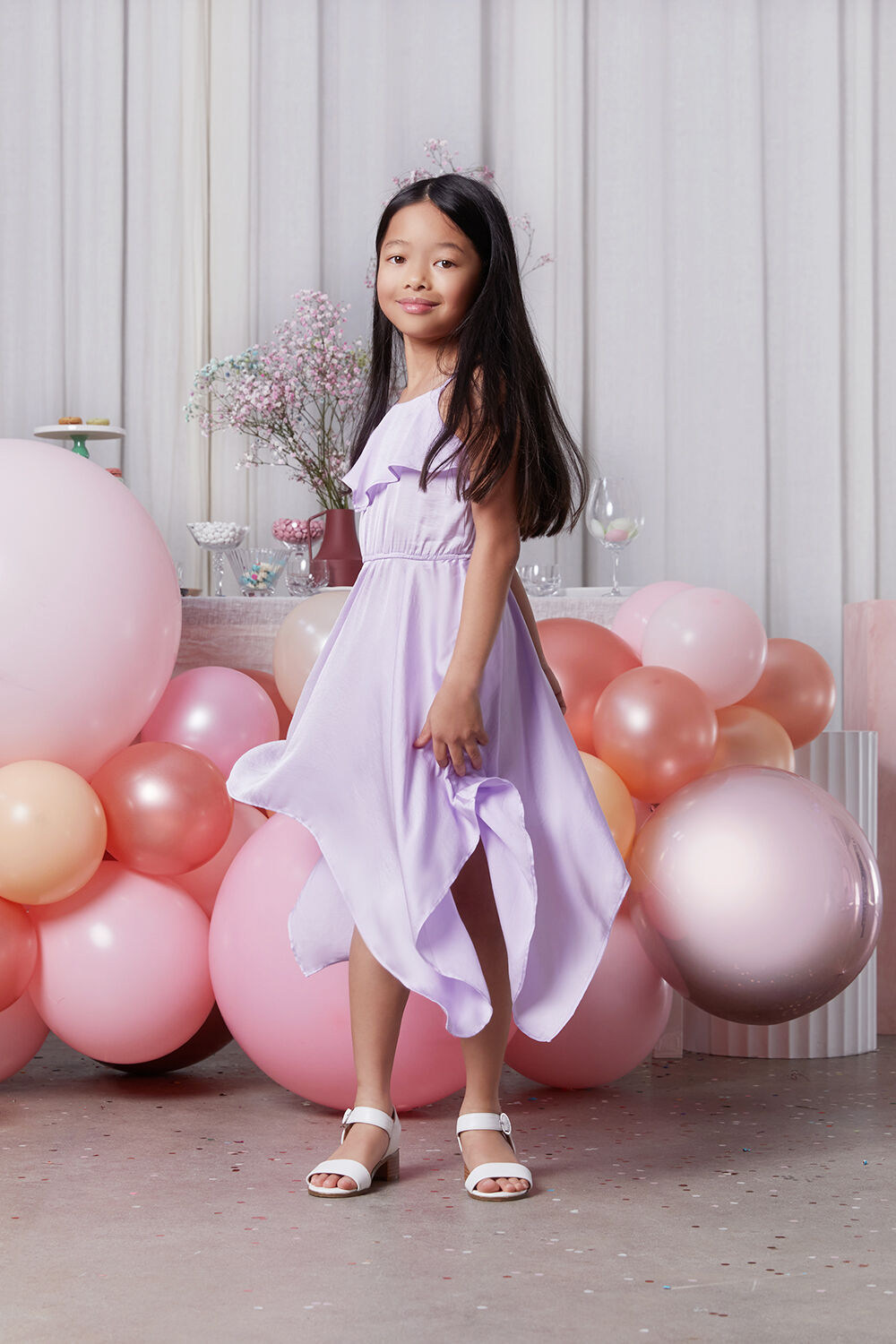 GIRLS ADDY HANKY DRESS in colour LILAC CHIFFON