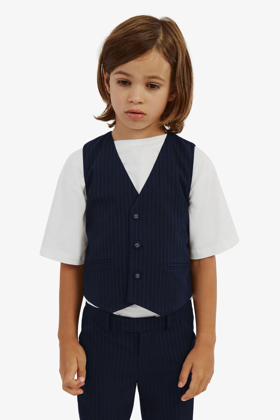 CHARLES PIN STRIPE VEST in colour Navy Pinstripe