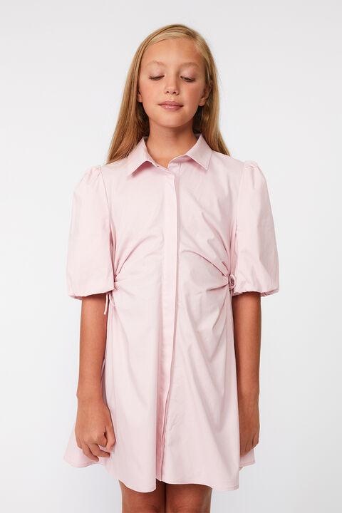 GIRLS CUT OUT MINI SHIRT DRESS in colour PETAL PINK