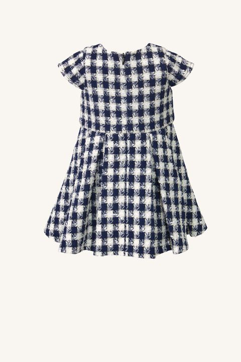 baby girl check boucle mini dress in navy check in colour DRESS BLUES