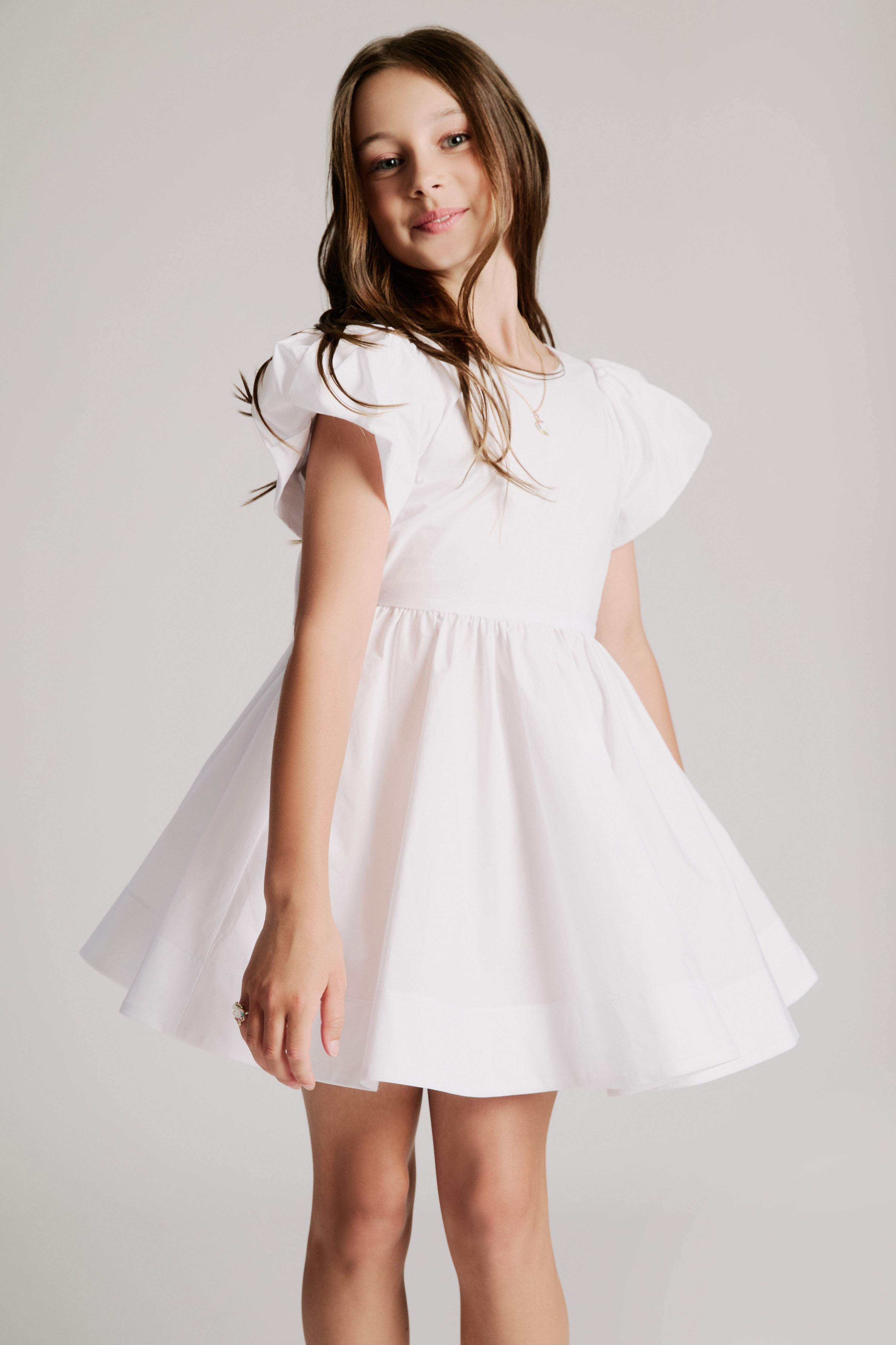 Girls Lanai Poplin Dress In Orchid White Bardot Junior