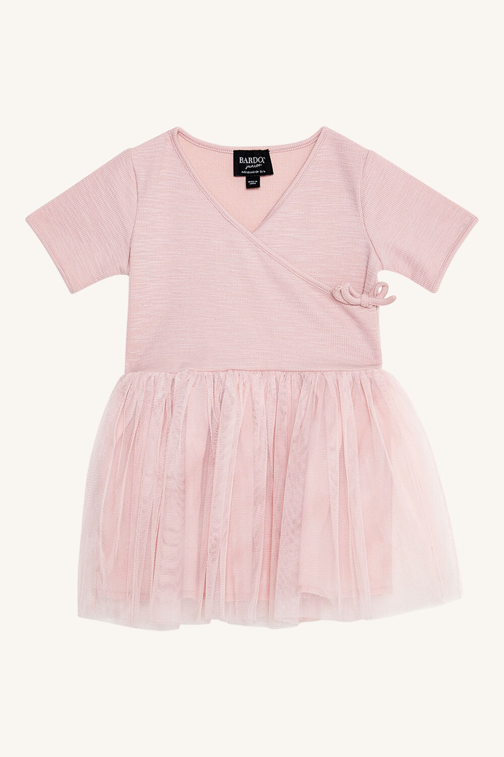 BABY GIRL WRAP BALLET DRESS in colour PALE DOGWOOD