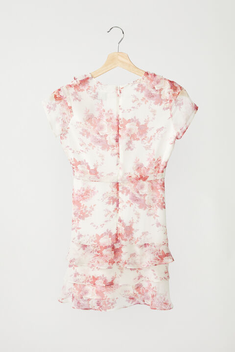 JUNIOR GIRL TRIPLE FRILL FLORAL DRESS in colour ROSEWATER