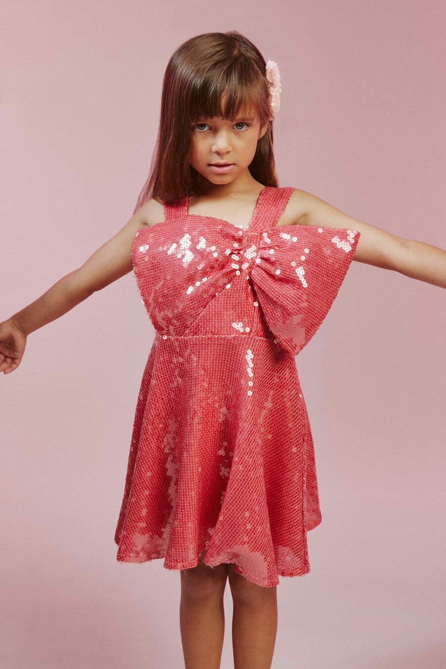 Girls Stefania Sequin Bow Dress