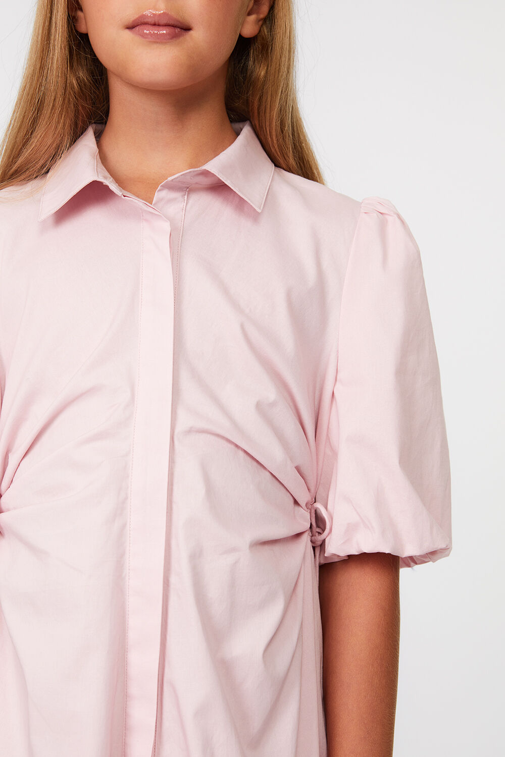 GIRLS CUT OUT MINI SHIRT DRESS in colour PETAL PINK