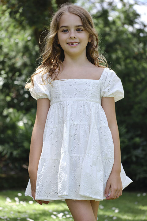 GIRLS sofia broderie mini dress in colour BRIGHT WHITE