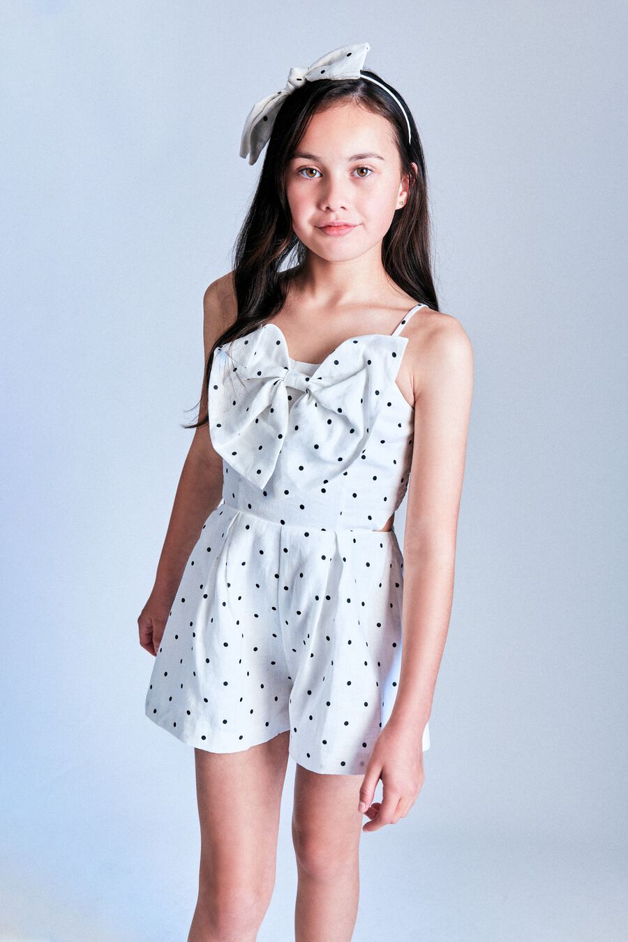 Girls Vieda Linen Bow Front Playsuit