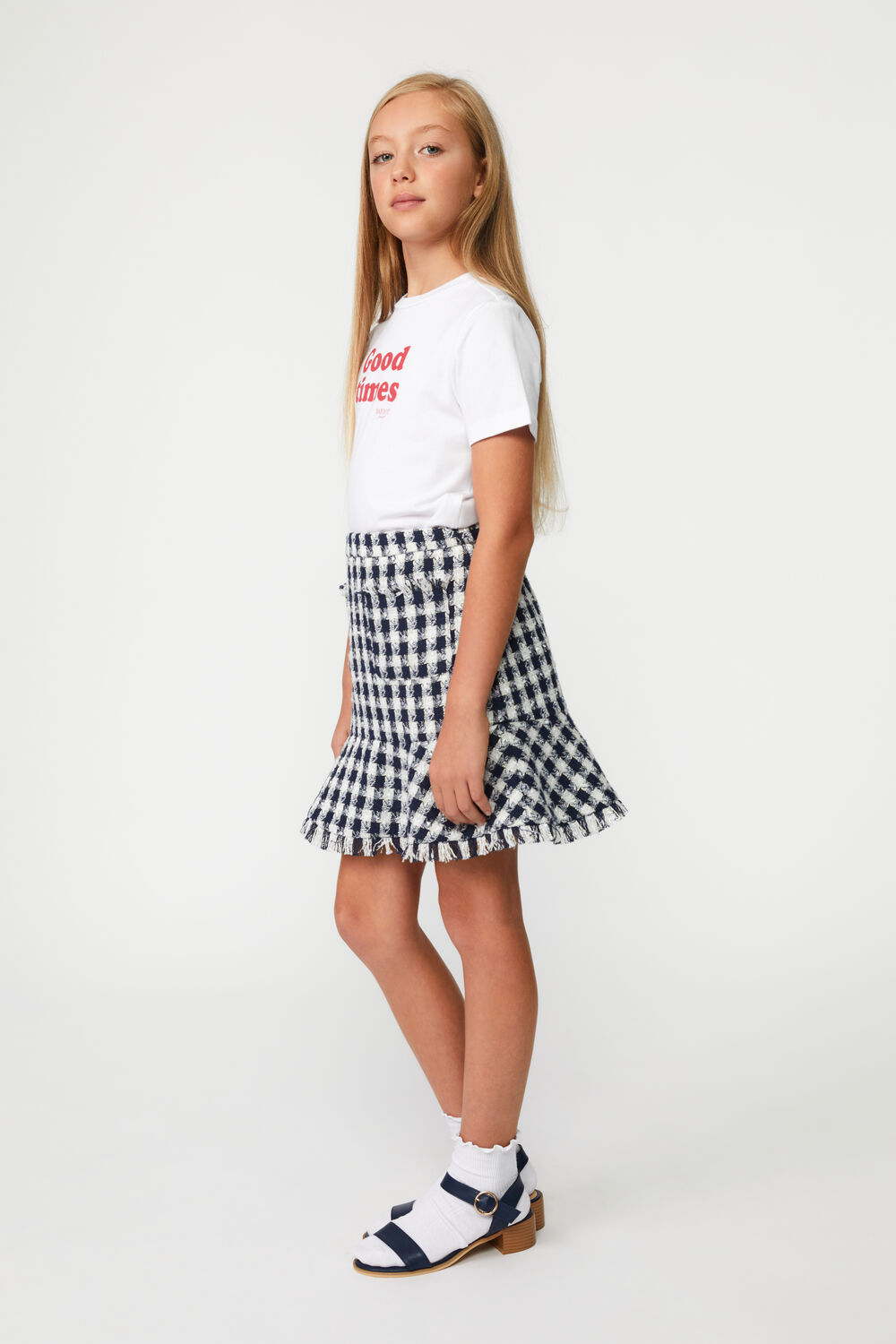 Girls CHECK BOUCLE SKIRT in colour DRESS BLUES