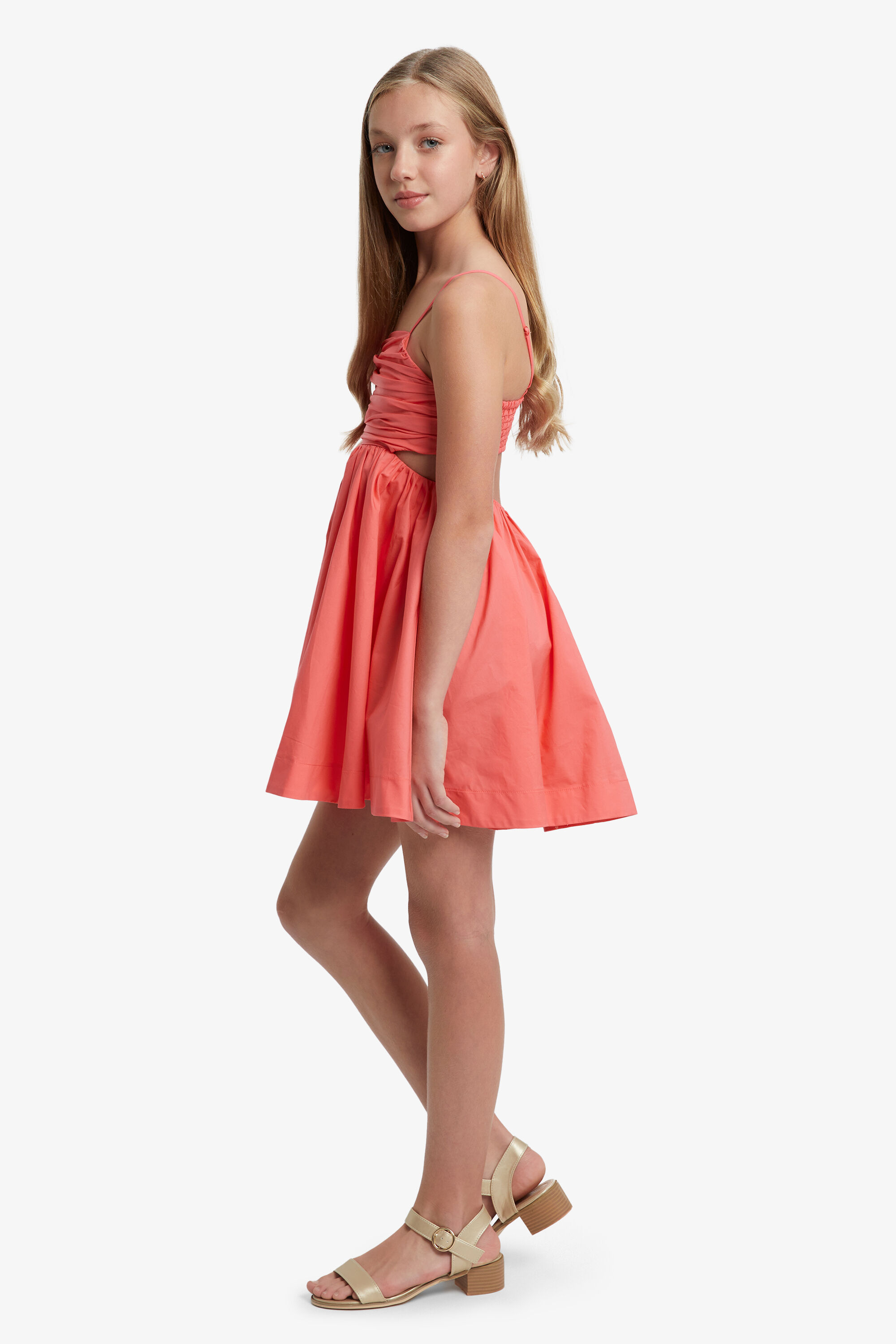 Girls Zarela Poplin Dress In Melon Bardot Junior