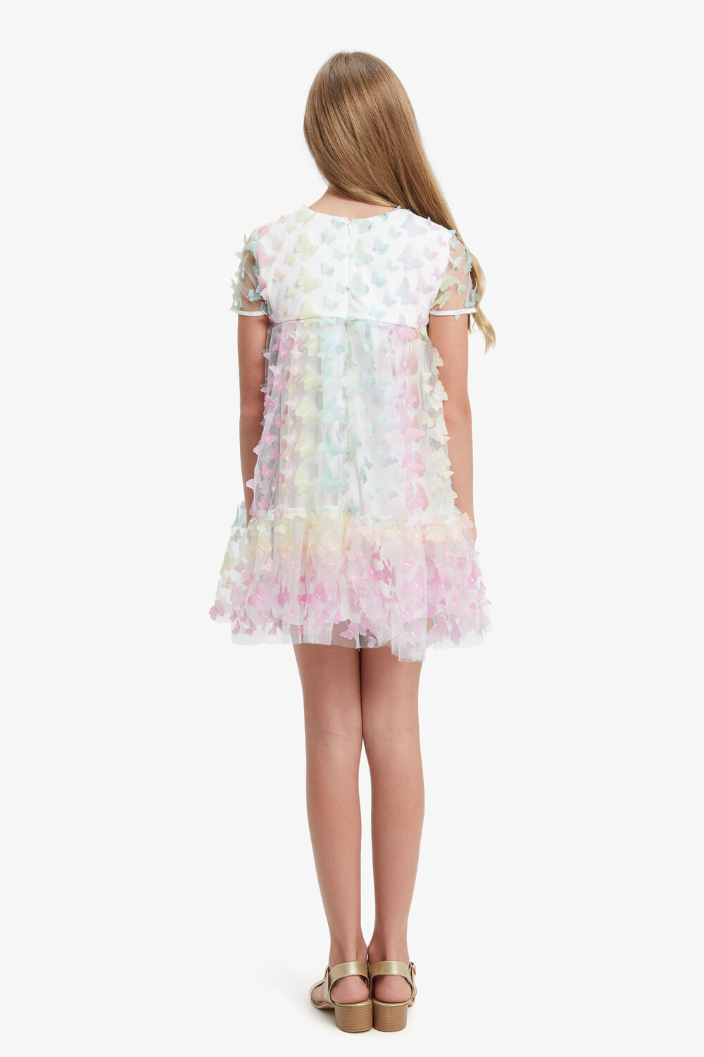 GIRLS BUTTERFLY TIERED DRESS in colour HOT PINK