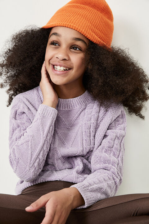 GIRLS STELLA CABLE KNIT SWEATER in colour LILAC CHIFFON
