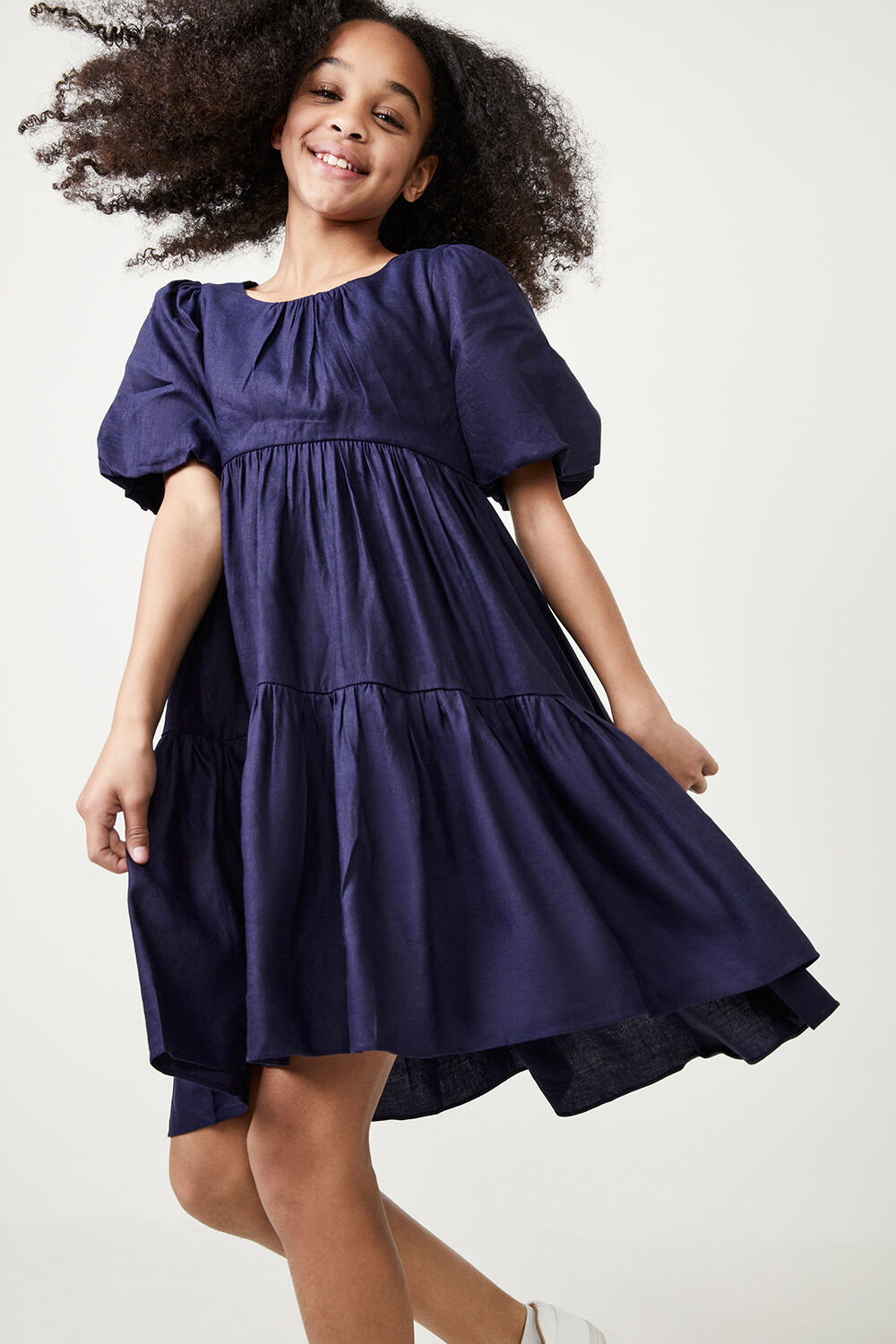 GIRLS TESSA TIERED DRESS in colour MARITIME BLUE