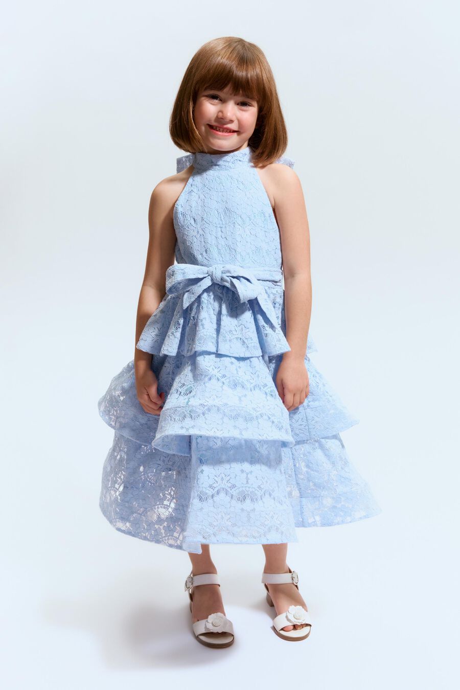 SUKI HALTER LACE DRESS in colour Powder Blue