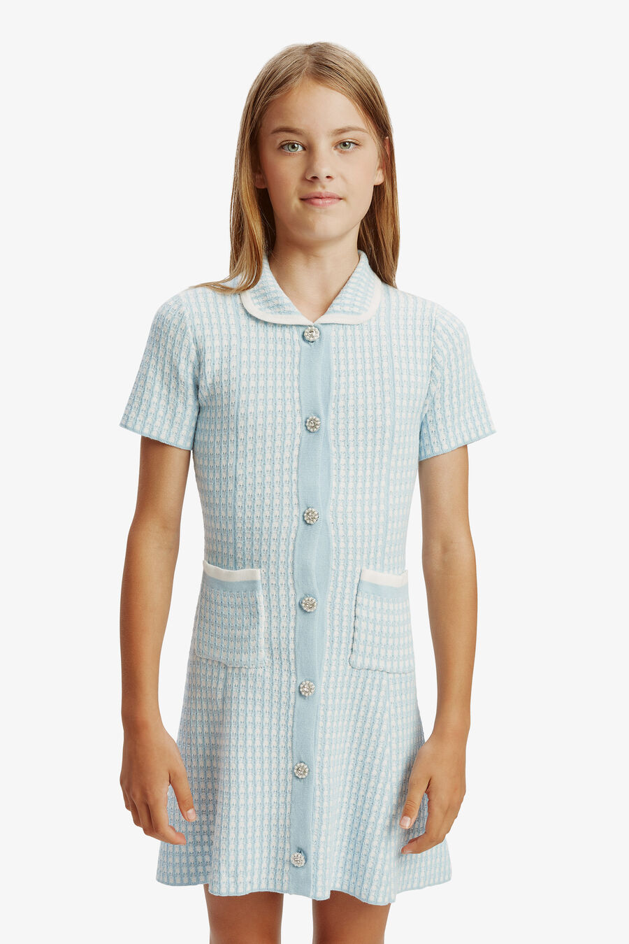 Girls Gingham Knit Dress