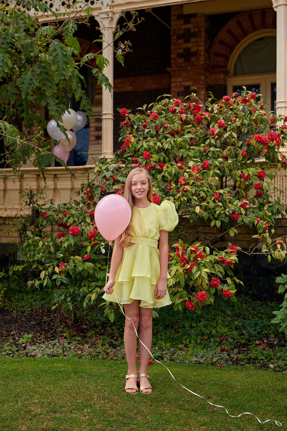 GIRLS ENYA ORGANZA MINI DRESS in colour BUTTERCUP