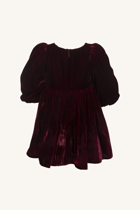 Baby girl LINDSEY VELOUR MINI DRESS in colour BURGUNDY