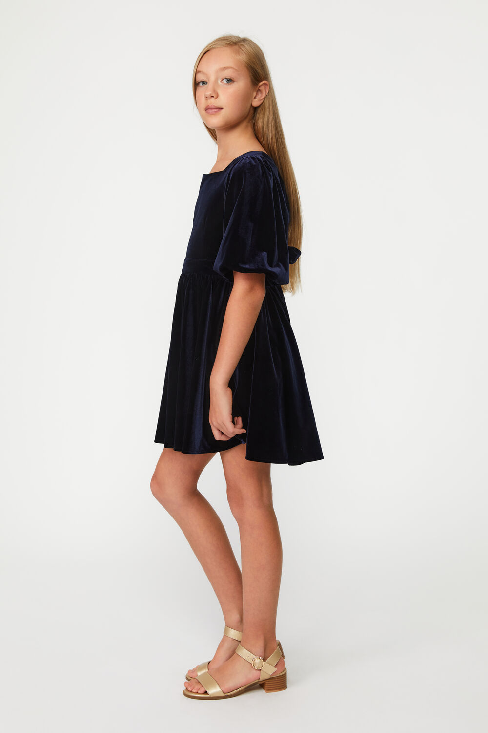Girls WYNTER VELOUR MINI DRESS in colour BLACK IRIS