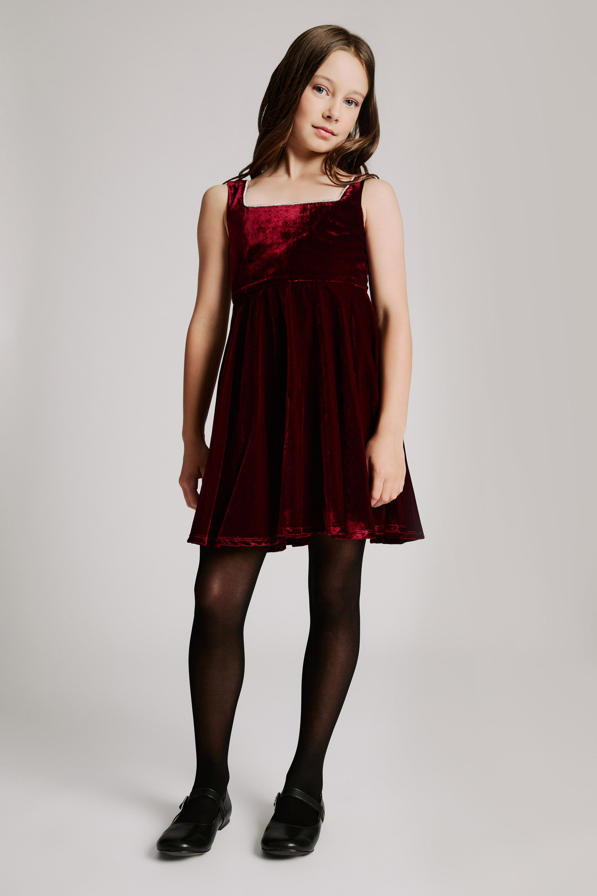 Girls Gracie Velour Mini Dress In Burgundy | Bardot Junior