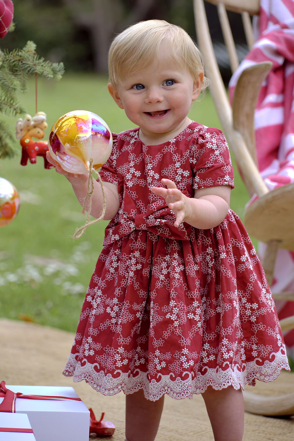 BABY GIRL NIKITA BRODERIE DRESS in colour RIBBON RED