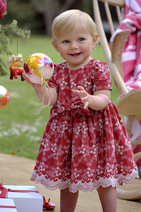 BABY GIRL NIKITA BRODERIE DRESS in colour RIBBON RED