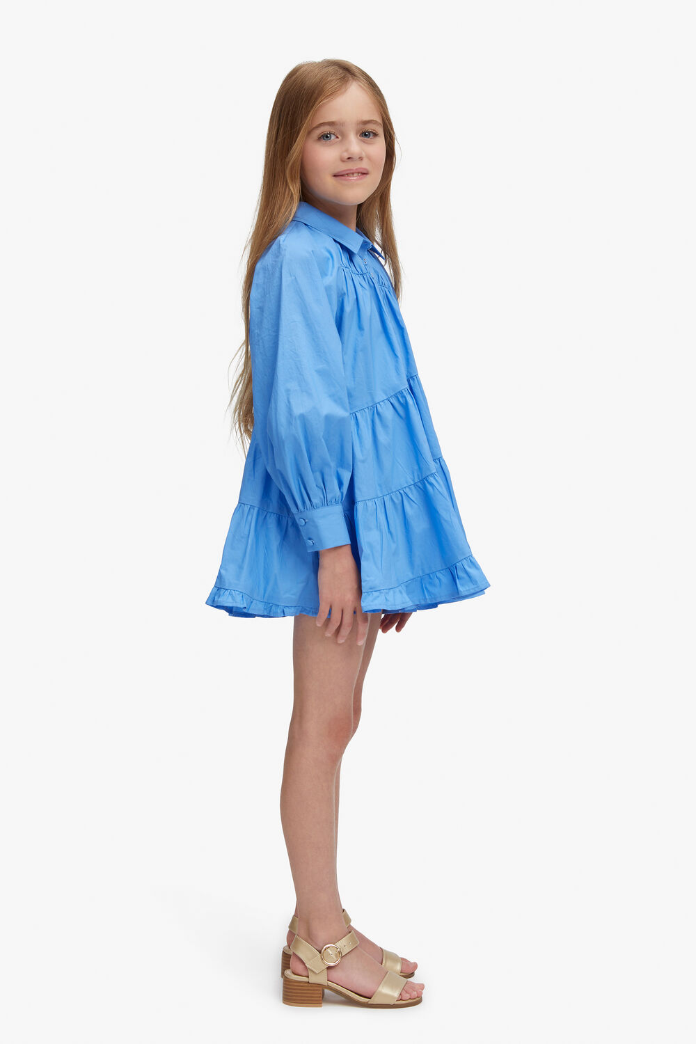 GIRLS HANA TIERED DRESS in colour CERULEAN