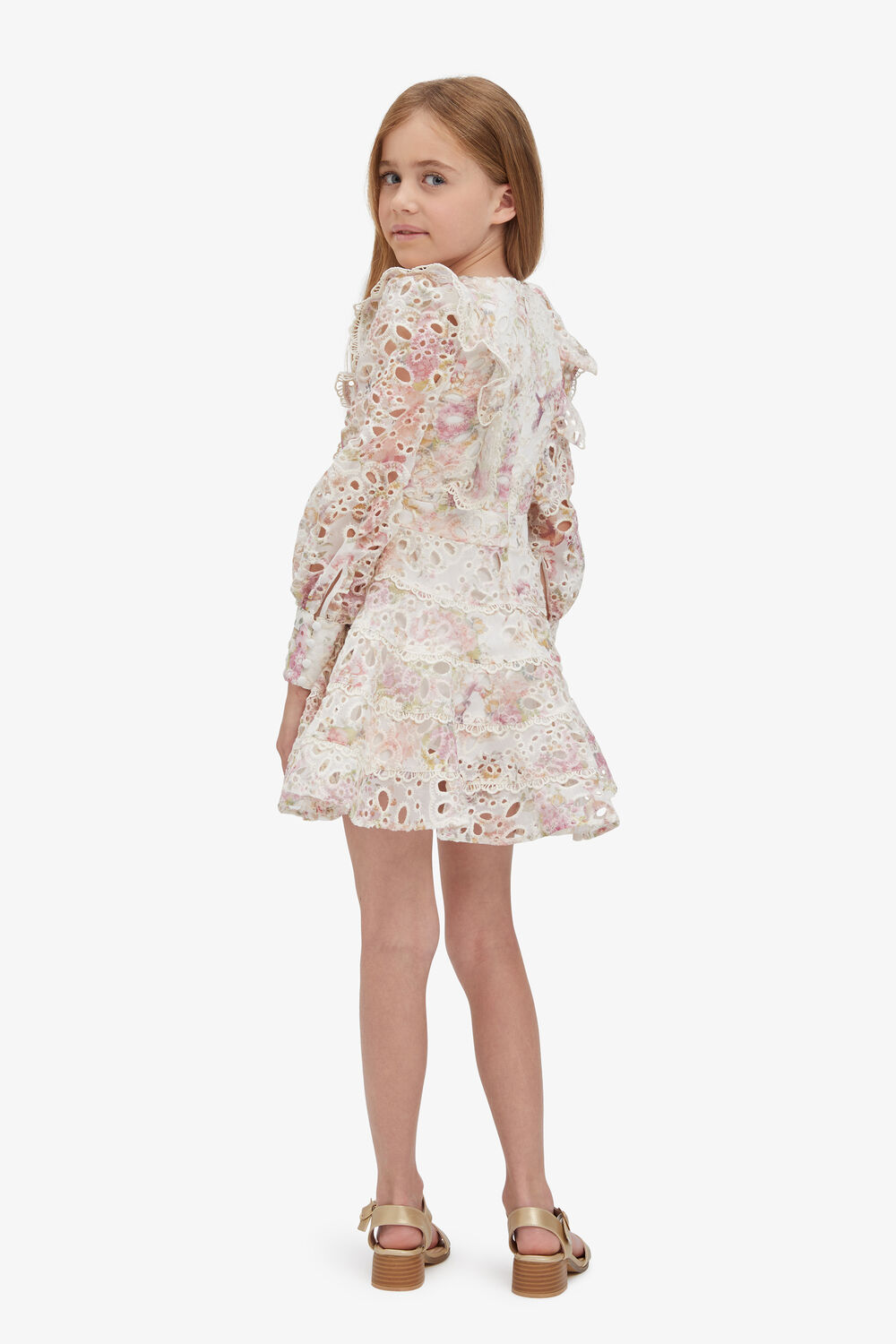 GIRLS SAMMIE BRODERIE MINI DRESS in colour TOMATO CREAM