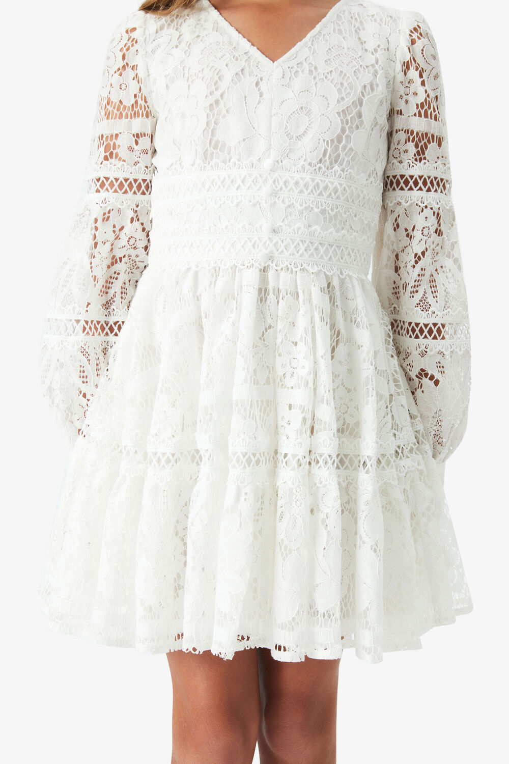 GIRLS VENICE FLORAL LACE DRESS in colour CLOUD DANCER