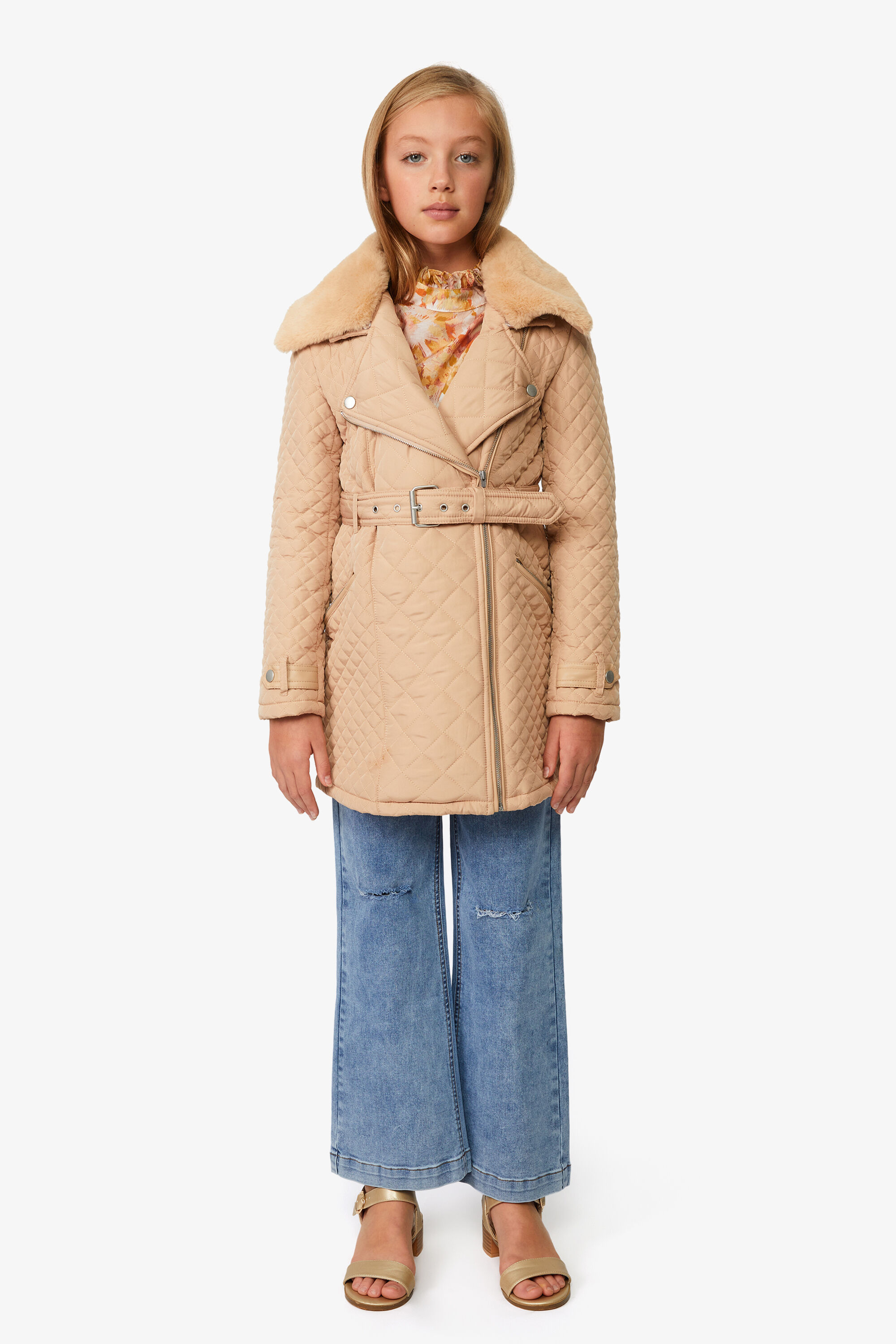 Grace Quilted Coat In Beige Bardot Junior