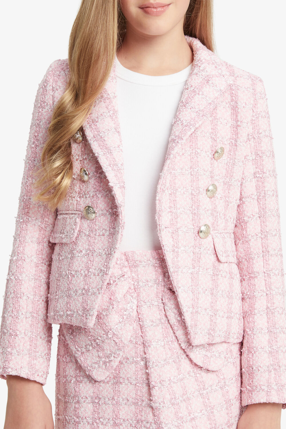 GIRLS RILEY BOUCLE BLAZER in colour SACHET PINK
