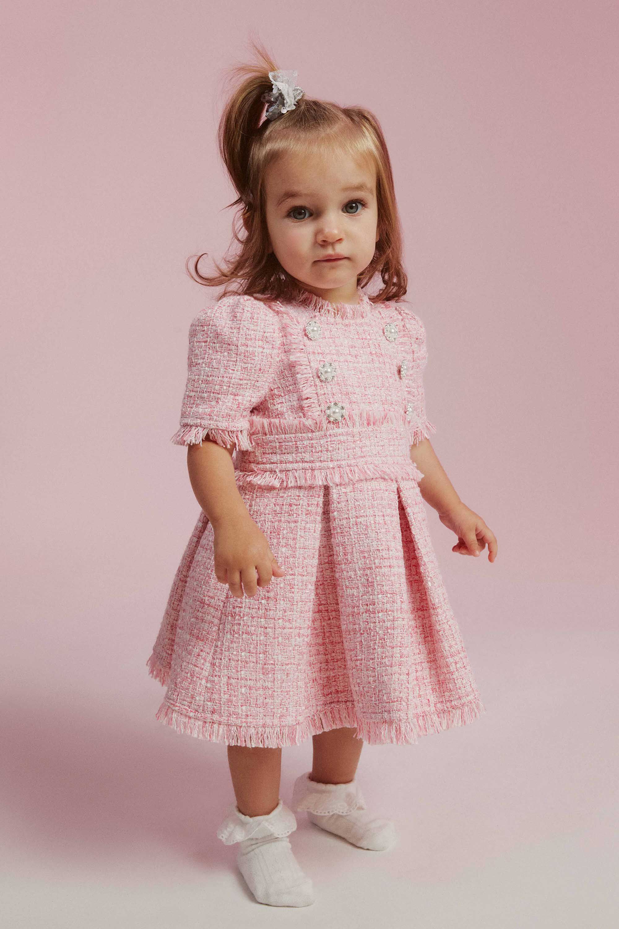knee length dresses for ladies Self-Portrait - Pink Boucle Checked Mini Dress