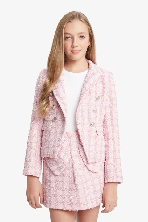 GIRLS RILEY BOUCLE BLAZER in colour SACHET PINK
