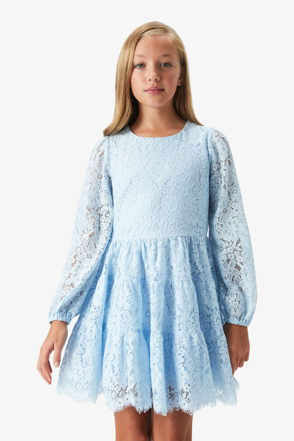 SIENNA TIERED LACE DRESS in colour CROWN BLUE