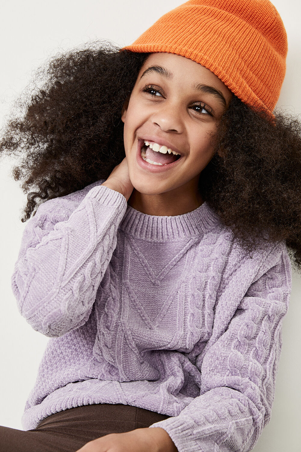 GIRLS STELLA CABLE KNIT SWEATER in colour LILAC CHIFFON