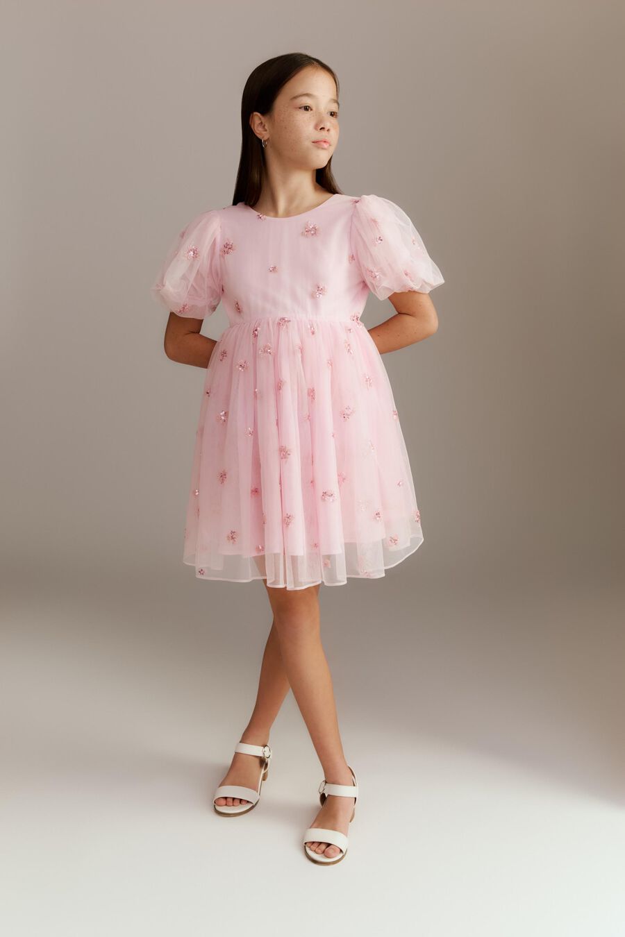 RHEA TULLE MINI DRESS in colour Bliss Pink