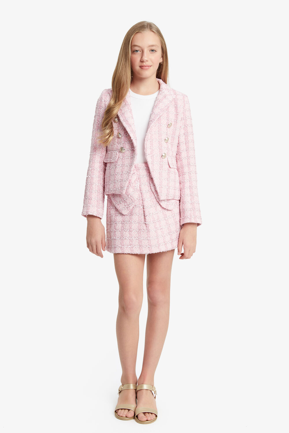 GIRLS RILEY BOUCLE BLAZER in colour SACHET PINK